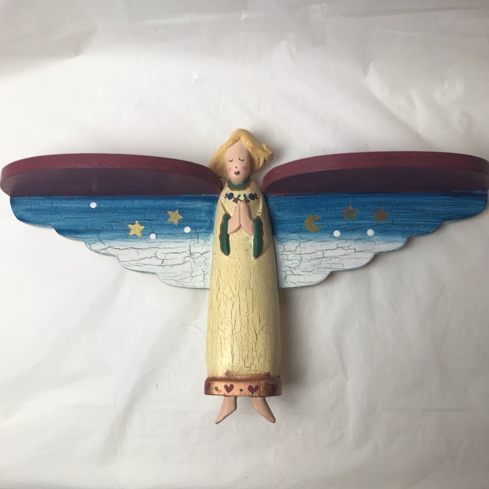 Whimsical Wooden Angel Decorative Shelf 17”